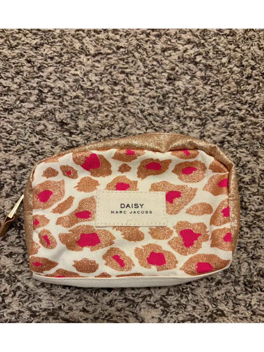 Marc Jacobs Glitter Leopard Cosmetic Pouch in Pink, Gold & Cream
